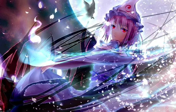 The sky, look, girl, night, magic, the moon, butterfly, red eyes