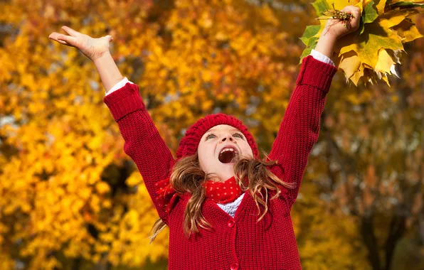 Autumn, leaves, Girls, autumn, leaves, little girl