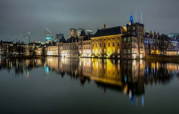 Lights, reflection, the evening, Netherlands, Holland, The Hague