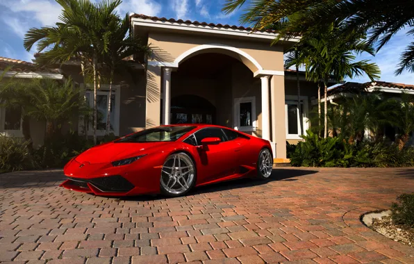 Picture Lamborghini, red, Miami, Florida, Huracan