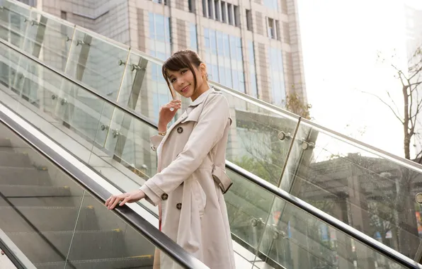 Smile, Asian, cutie, escalator, structure, asian, cutie, asian girls