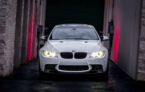 White, reflection, wall, bmw, BMW, white, the front, headlights