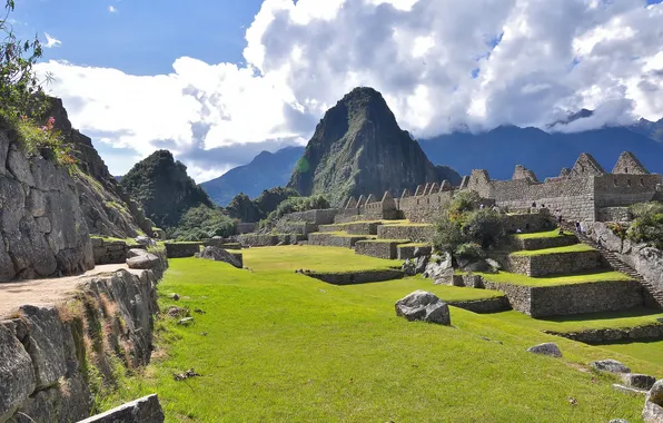 The sky, mountains, the city, the ruins, ruins, Peru, Machu Picchu, the Incas