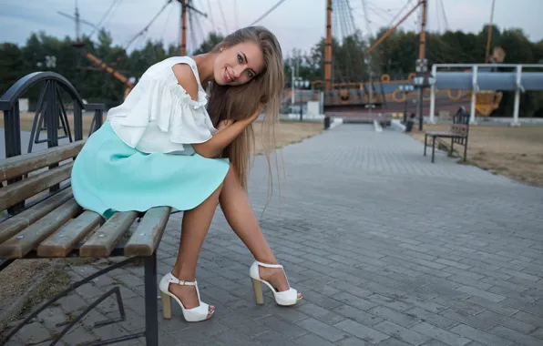 Picture girl, smile, skirt, Victoria, sitting, Dmitry Sn, Dmitry Shulgin