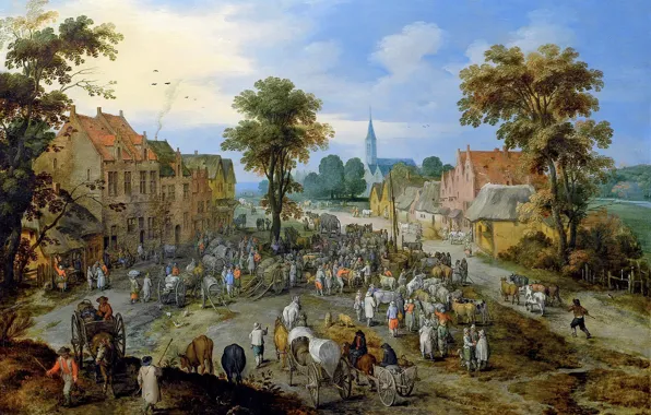 Landscape, home, picture, genre, Jan Brueghel the younger, Jan Brueghel the elder, Cattle Market in …