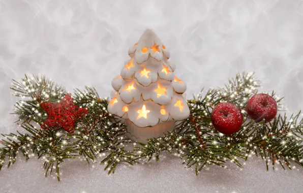 Winter, branches, holiday, toy, candle, Christmas, New year, herringbone