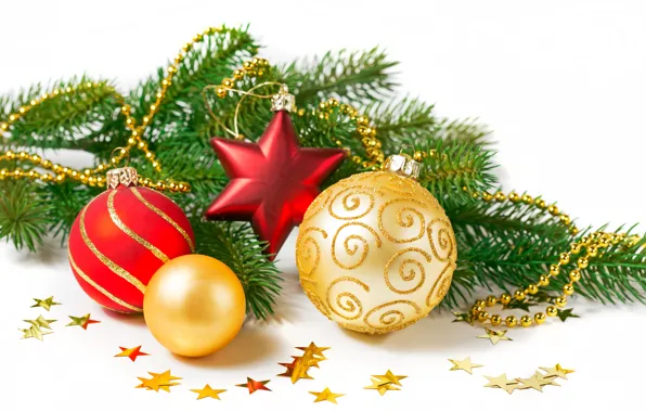 White, background, holiday, toys, new year, branch, Anya Ivanova