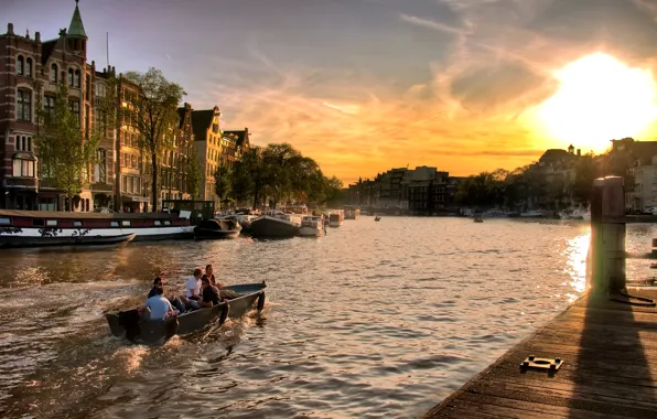 People, boat, home, Amsterdam, Netherlands, main channel