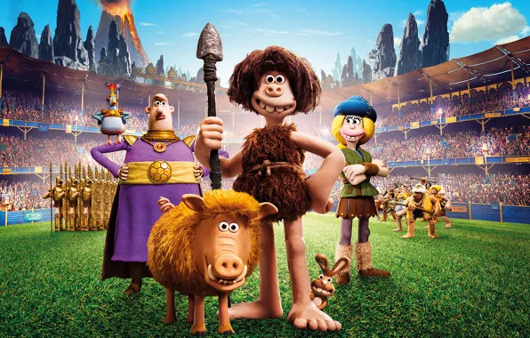 Mountains, rocks, cartoon, the volcano, arena, poster, characters, Wild ancestors