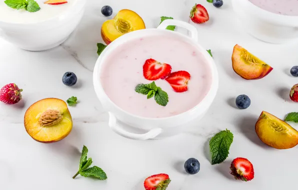 Berries, fruit, yogurt