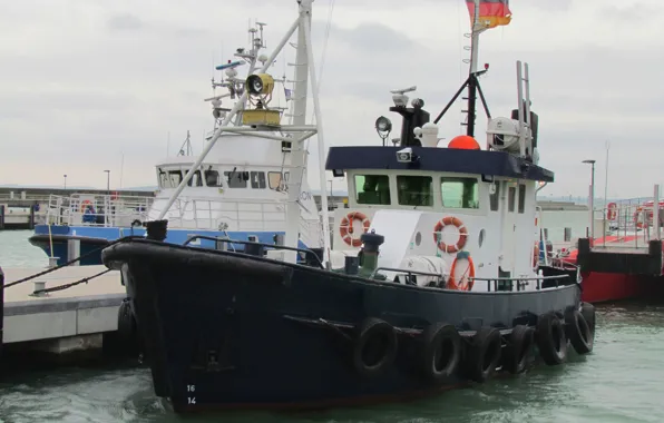 Tug, pier, port, sea, worker