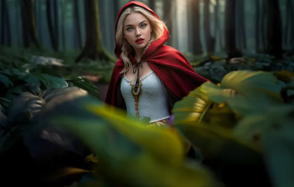 Picture red, women, Beauty and the Beast, Red Riding Hood, cape, fantasy girl, Beauty4K, Beauty66