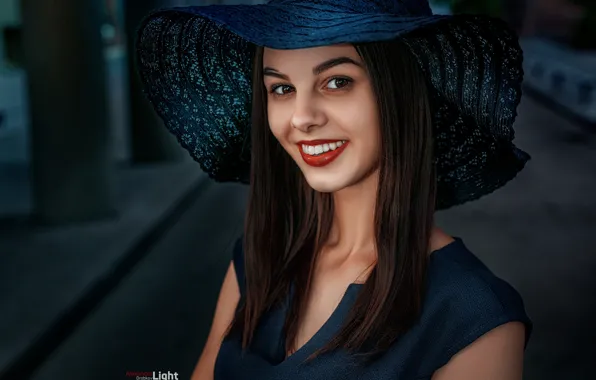 Look, smile, background, model, portrait, hat, makeup, brunette