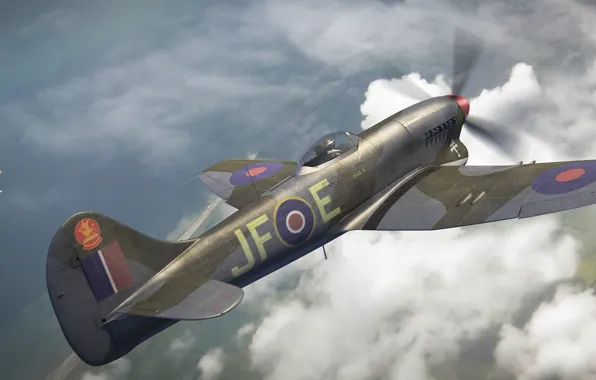 The sky, figure, fighter, art, aircraft, British, German, WW2