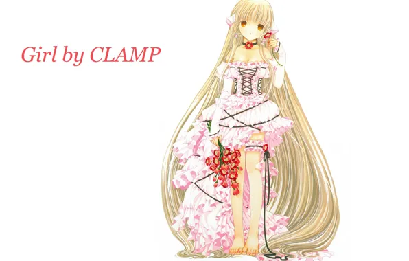 White background, yellow eyes, wedding dress, lacing, barefoot, thingies, red poppies, Chii