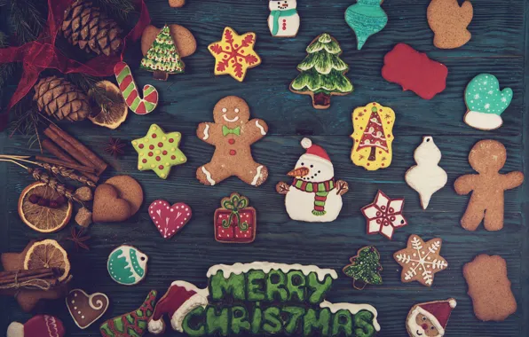 New Year, cookies, Christmas, wood, Merry Christmas, cookies, decoration, gingerbread