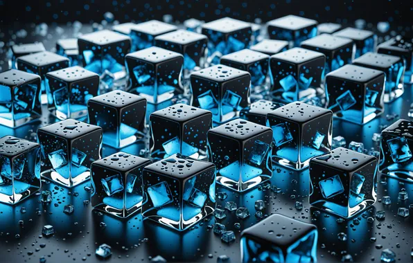Blue, cubes, ice, squares