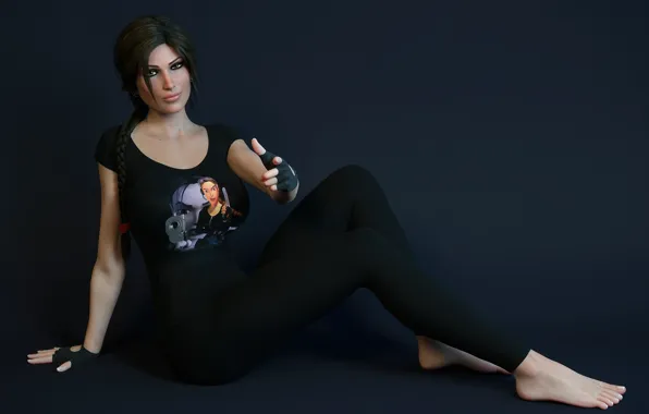 Chest, girl, rendering, feet, lara croft, tomb raider, gesture, glove