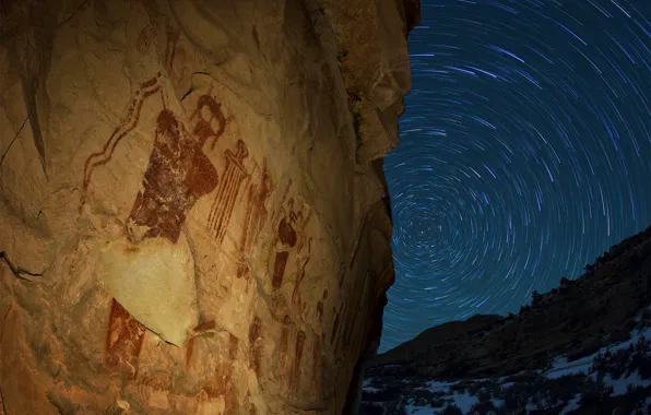 Stars, night, Utah, USA, the cycle, state, petroglyphs, sego canyon
