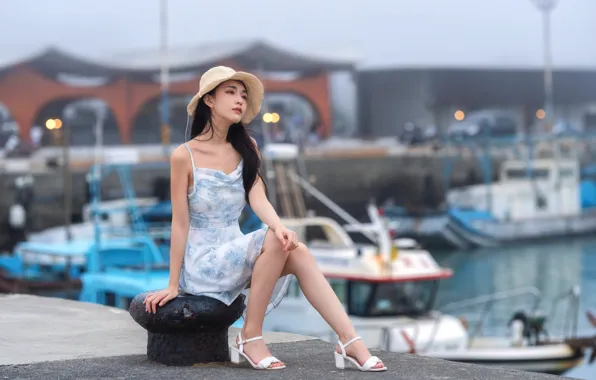 Pier, hat, Asian, waiting, hat, asian, waiting, berth