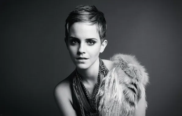 B/W, short hair, Emma Watson