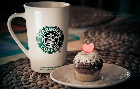 Heart, mug, Cup, cake, heart, cupcake, coconut, starbucks