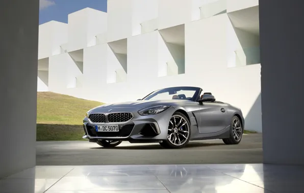 Picture grey, wall, lawn, the building, BMW, Roadster, BMW Z4, M40i