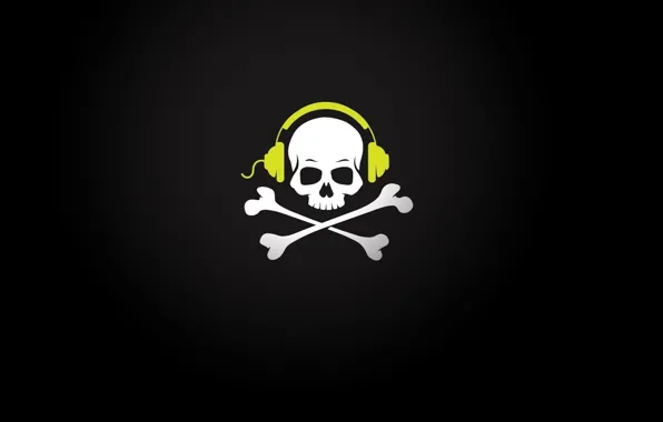 Skull, music, headphones, bones, wire, sake, pirate