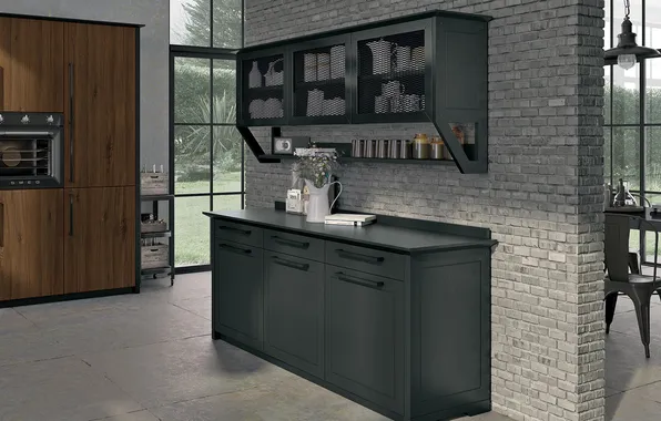 Villa, interior, Italy, kitchen, dining room, dining area, Italian design, industrial style