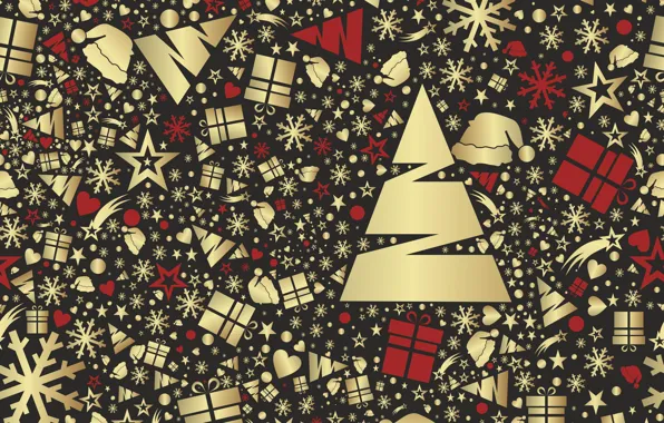 Snowflakes, background, holiday, texture, gifts, New year, tree