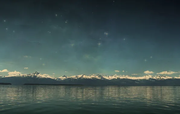 Water, stars, mountains, lake