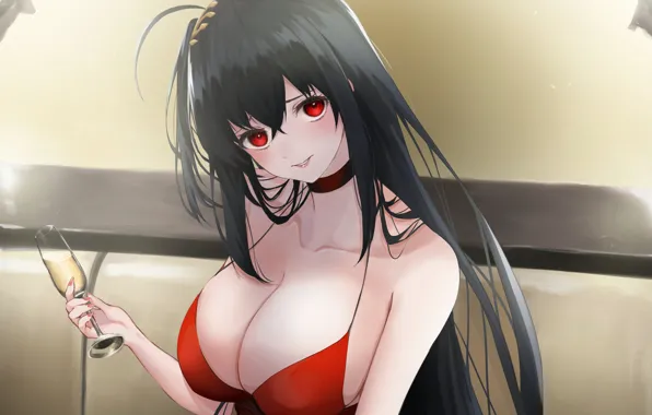 Picture girl, sexy, cleavage, long hair, dress, boobs, anime, beautiful