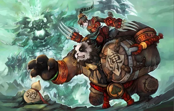 Weapons, monster, art, Panda, World of Warcraft, barrel, Mists of Pandaria, top