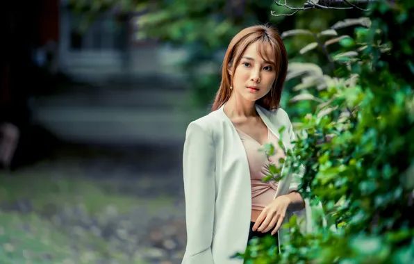 Picture look, sweetheart, brown hair, Asian, jacket, bokeh