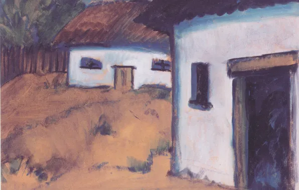 Picture the fence, home, hut, Expressionism, Otto Mueller, ca1928, Gypsy Hutt