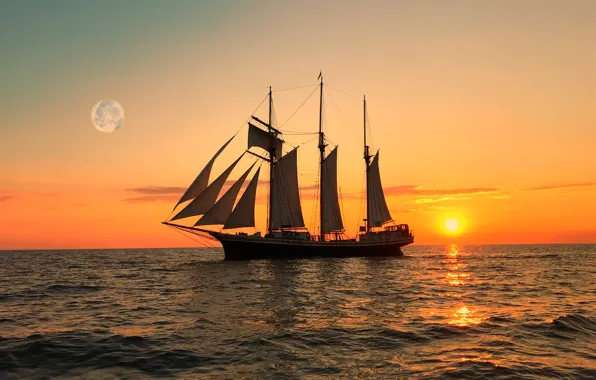 Picture sea, the sky, sailboat