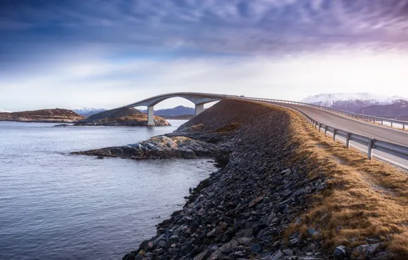 Picture road, bridge, Strait, Norway