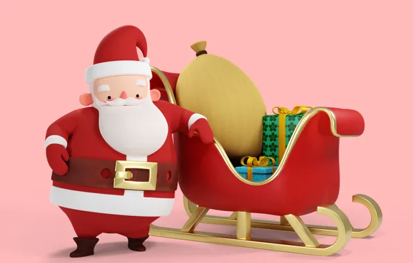 Christmas, New year, sleigh, Santa Claus, Santa Claus