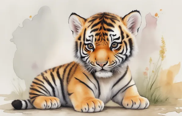 Animals, tiger, animal, figure, baby, watercolor, tigers, striped