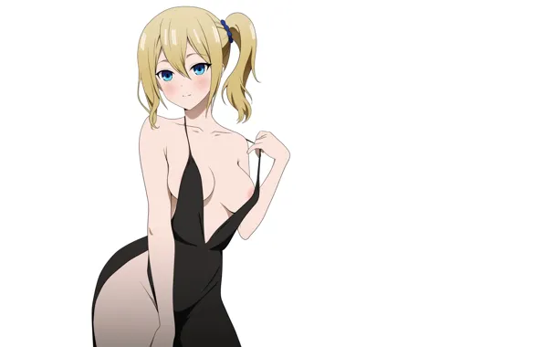 Girl, hot, sexy, boobs, anime, blonde, babe, black dress