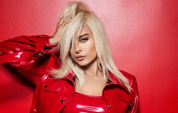 Look, girl, pose, jacket, beauty, red, Bebe Rexha