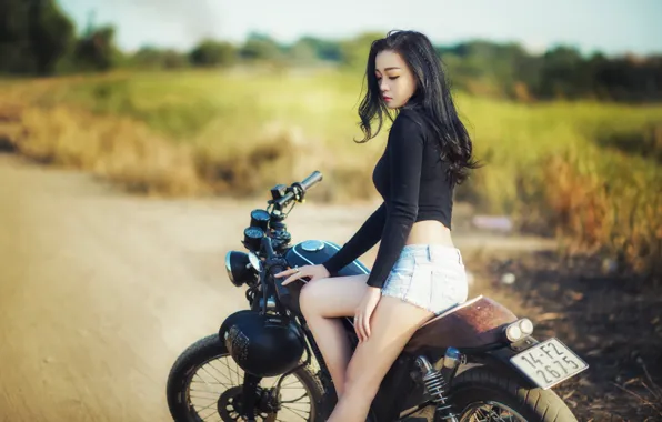 Girl, motorcycle, Asian