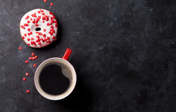 Picture coffee, donut, cup, glaze, coffee, donut