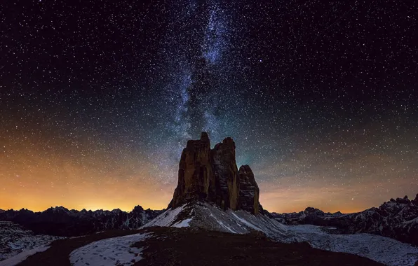 Picture space, stars, light, mountains, horizon, mystery, The Milky Way