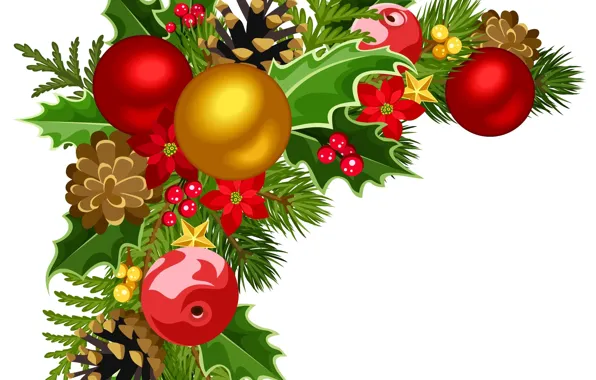 Decoration, toys, white background, needles, vector graphics