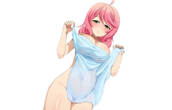 Girl, sexy, wet, pink hair, long hair, boobs, sexy girl, blush