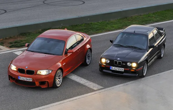 The evening, BMW, Orange, Black, Lights, 1 Series, The front
