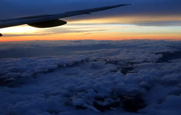 The sky, clouds, wing, the plane