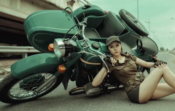 Picture road, girl, motorcycle