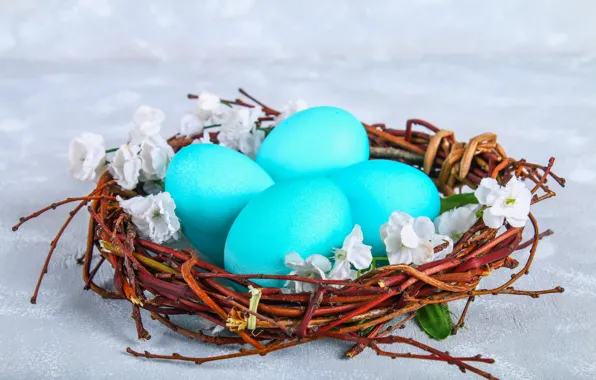 Picture flowers, eggs, Easter, basket, flowers, eggs, easter, decoration